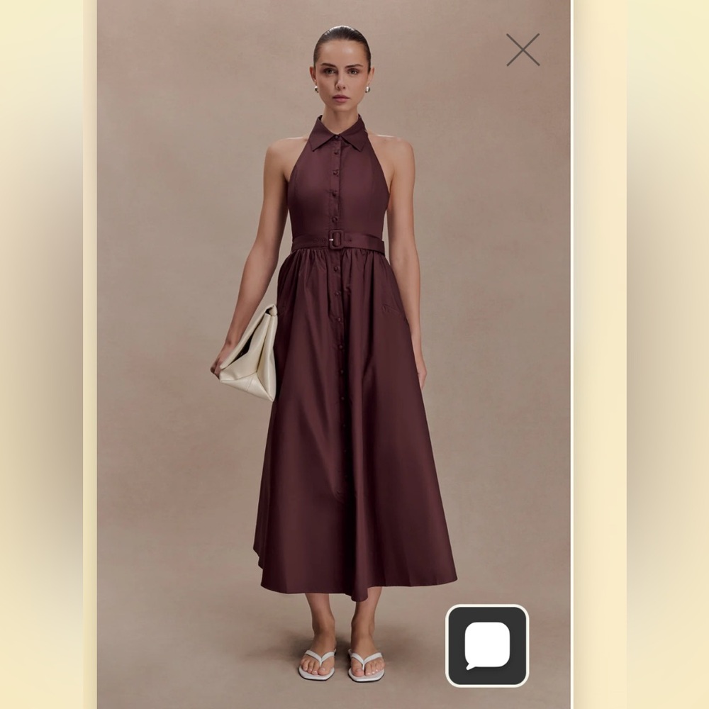 NWT Meshki Cindy Sleeveless Collared Midi Dress in chocolate xs